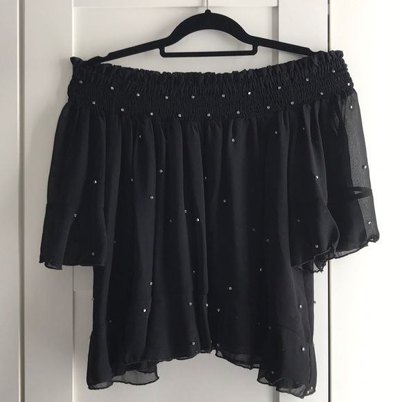 Zara Tops - Zara Off the Shoulder Rhinestone Blouse